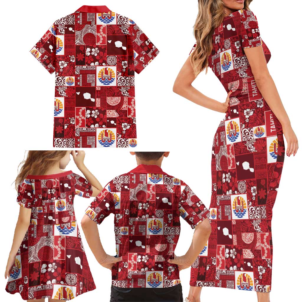 Tahiti Oaoa I Teie Noera Family Matching Short Sleeve Bodycon Dress and Hawaiian Shirt Pacific Patchwork Xmas Vibes - Polynesian Pride