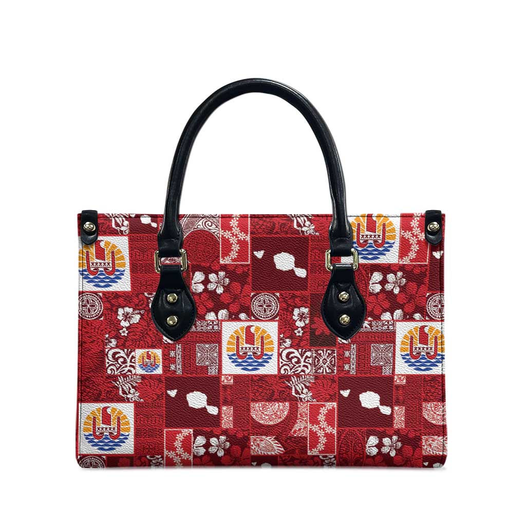 Tahiti Oaoa I Teie Noera Leather Bag Pacific Patchwork Xmas Vibes - Polynesian Pride
