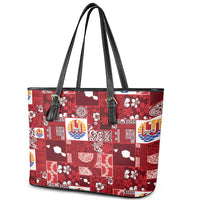 Tahiti Oaoa I Teie Noera Leather Tote Bag Pacific Patchwork Xmas Vibes - Polynesian Pride