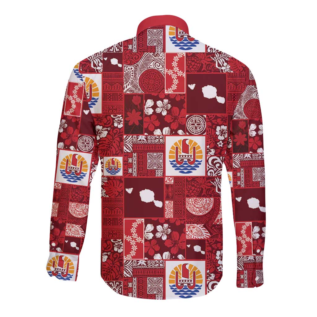 Tahiti Oaoa I Teie Noera Long Sleeve Button Shirt Pacific Patchwork Xmas Vibes - Polynesian Pride
