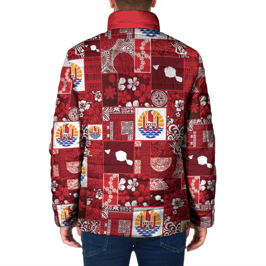 Tahiti Oaoa I Teie Noera Padded Jacket Pacific Patchwork Xmas Vibes - Polynesian Pride