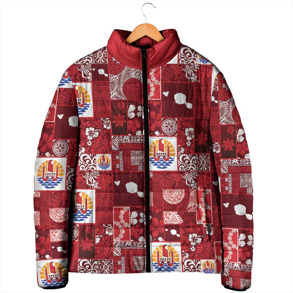 Tahiti Oaoa I Teie Noera Padded Jacket Pacific Patchwork Xmas Vibes - Polynesian Pride
