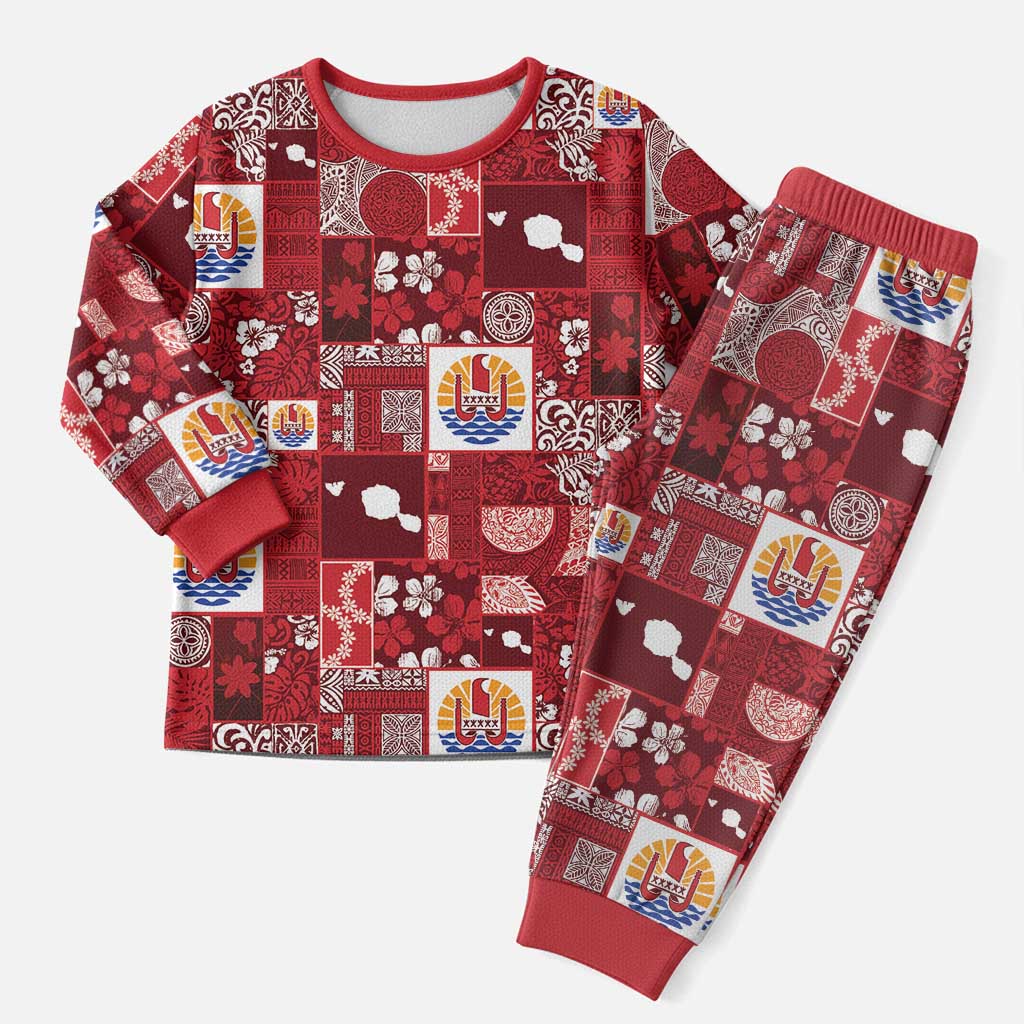 Tahiti Oaoa I Teie Noera Christmas Pajama Set Pacific Patchwork Xmas Vibes - Polynesian Pride