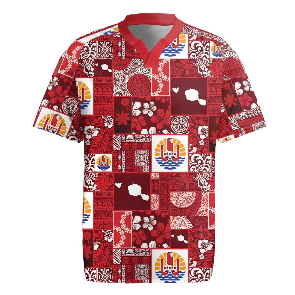 Tahiti Oaoa I Teie Noera Rugby Jersey Pacific Patchwork Xmas Vibes - Polynesian Pride