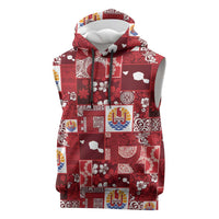 Tahiti Oaoa I Teie Noera Sleeveless Hoodie Pacific Patchwork Xmas Vibes - Polynesian Pride