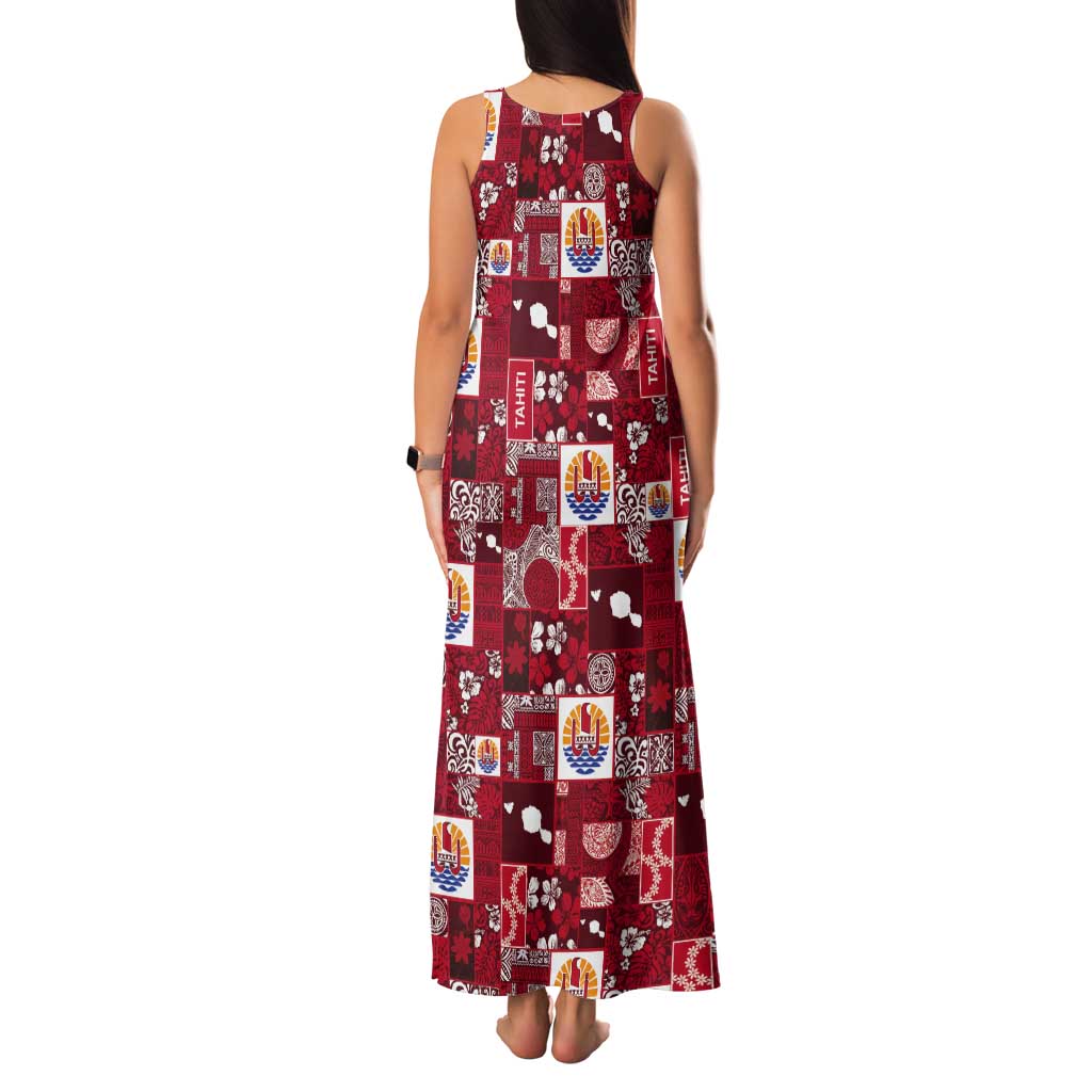Tahiti Oaoa I Teie Noera Tank Maxi Dress Pacific Patchwork Xmas Vibes - Polynesian Pride