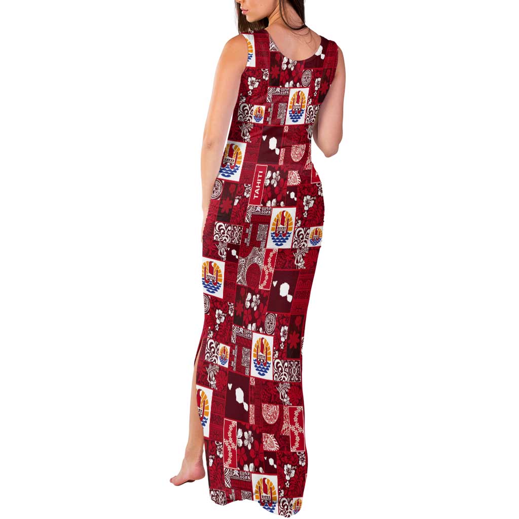 Tahiti Oaoa I Teie Noera Tank Maxi Dress Pacific Patchwork Xmas Vibes - Polynesian Pride