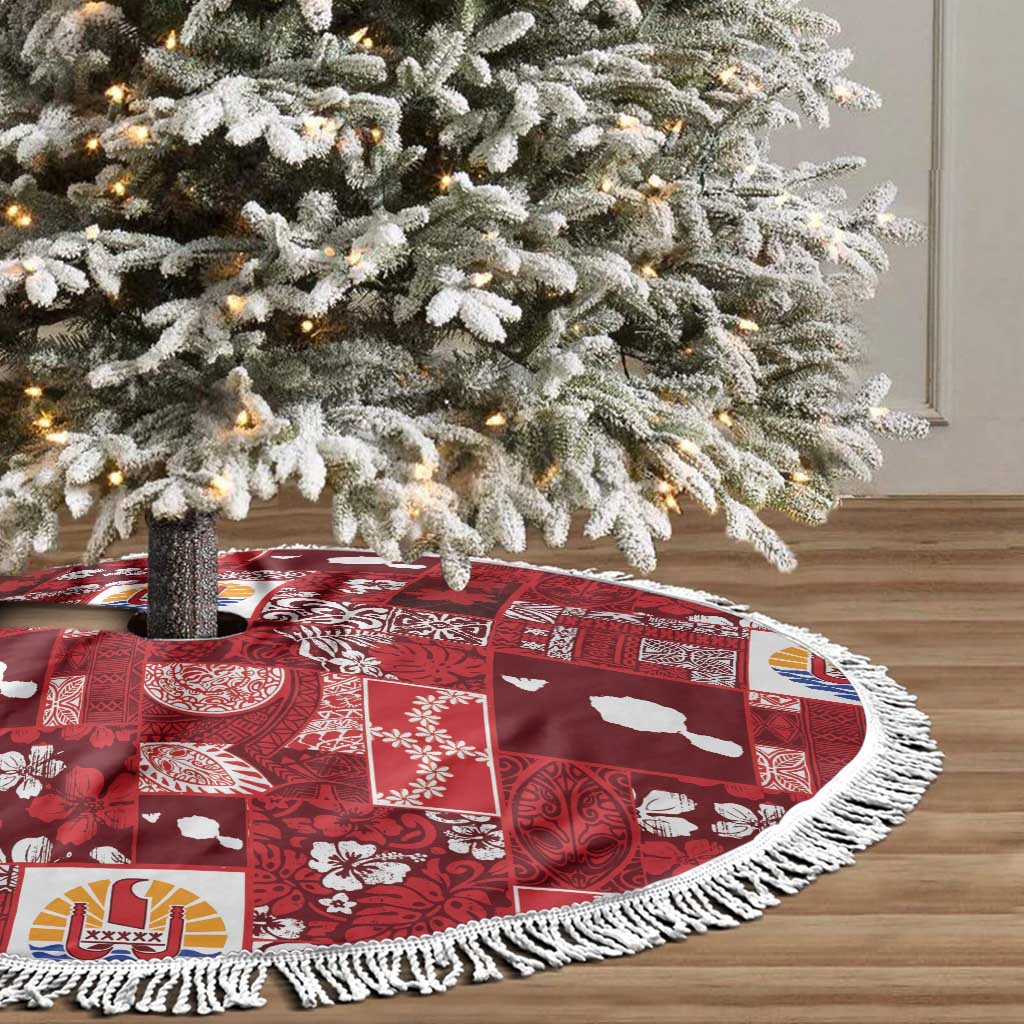 Tahiti Oaoa I Teie Noera Tree Skirt Pacific Patchwork Xmas Vibes - Polynesian Pride