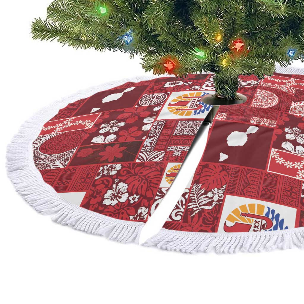 Tahiti Oaoa I Teie Noera Tree Skirt Pacific Patchwork Xmas Vibes - Polynesian Pride