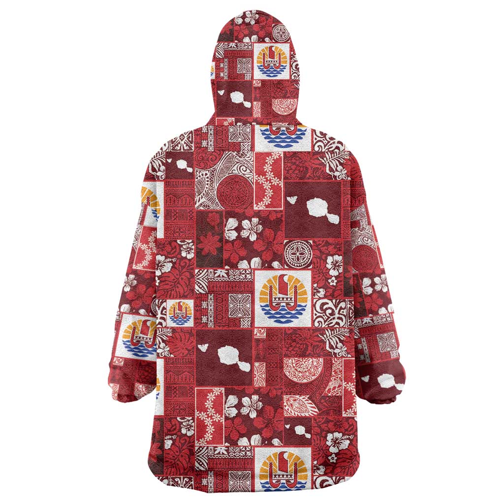 Tahiti Oaoa I Teie Noera Wearable Blanket Hoodie Pacific Patchwork Xmas Vibes - Polynesian Pride