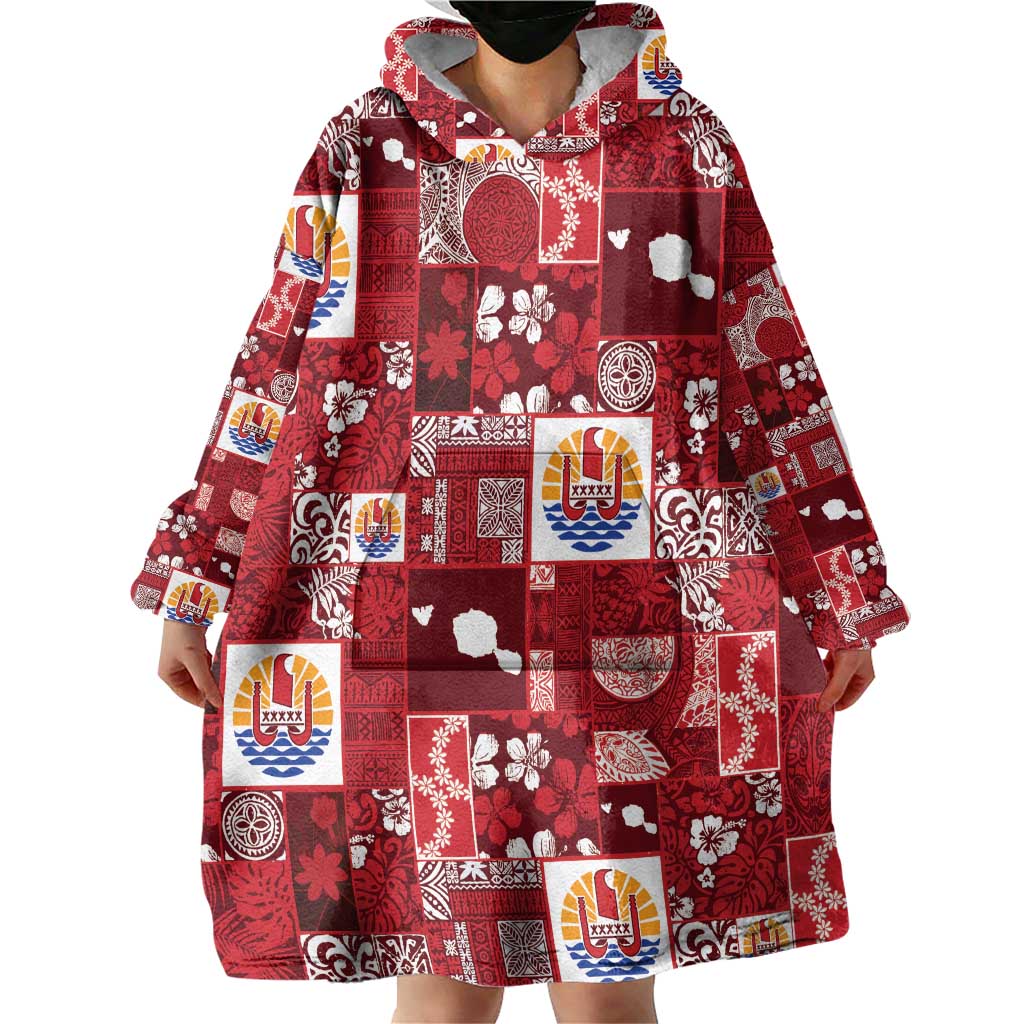 Tahiti Oaoa I Teie Noera Wearable Blanket Hoodie Pacific Patchwork Xmas Vibes - Polynesian Pride