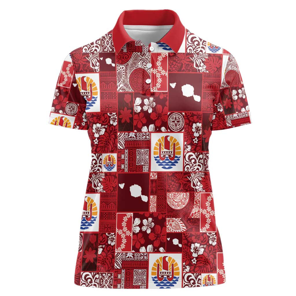 Tahiti Oaoa I Teie Noera Women Polo Shirt Pacific Patchwork Xmas Vibes - Polynesian Pride