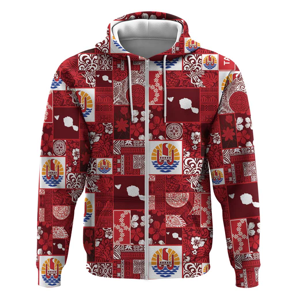 Tahiti Oaoa I Teie Noera Zip Hoodie Pacific Patchwork Xmas Vibes - Polynesian Pride