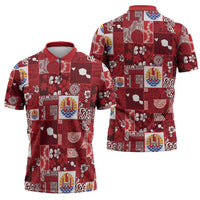 Tahiti Oaoa I Teie Noera Zipper Polo Shirt Pacific Patchwork Xmas Vibes - Polynesian Pride