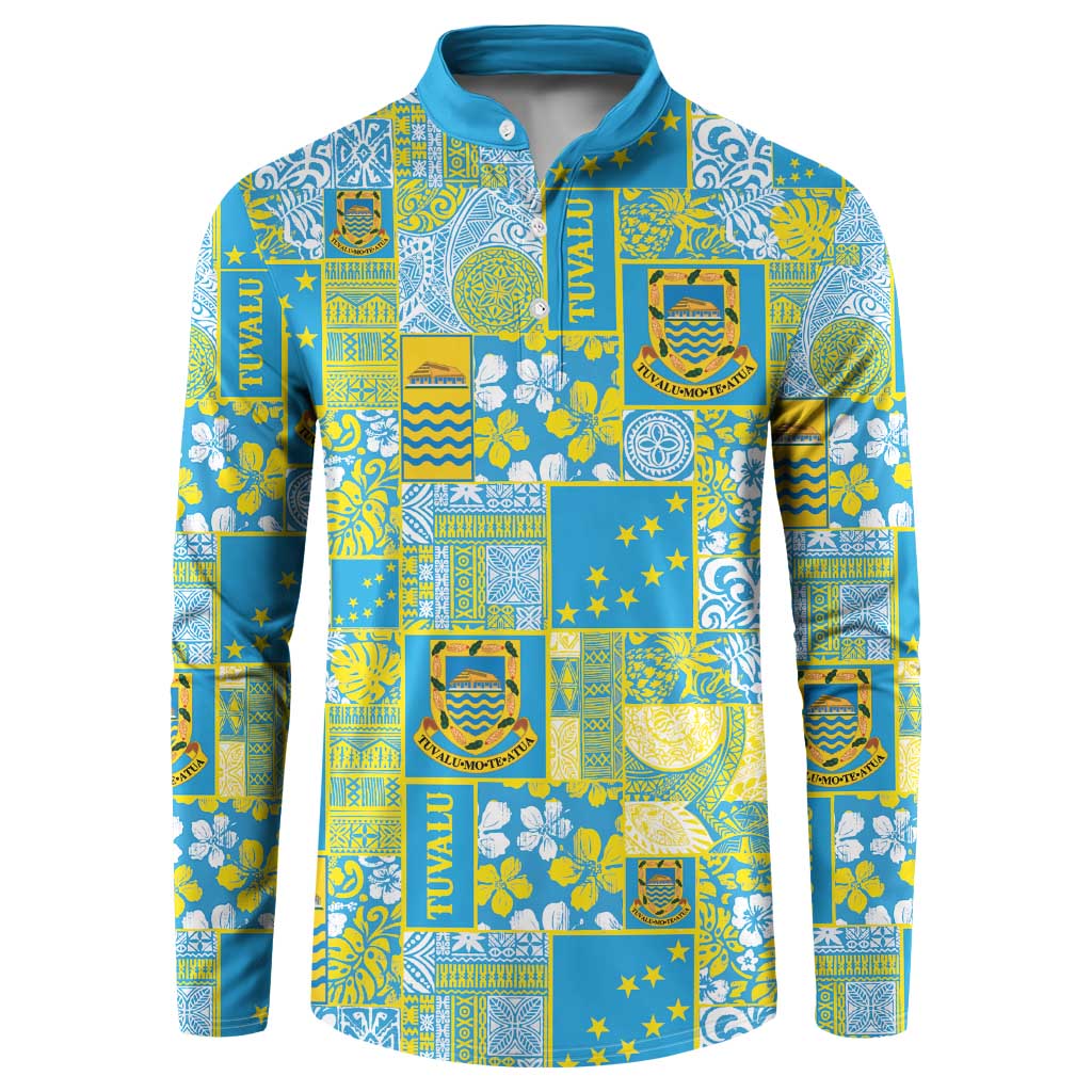 Tuvalu Manuia te Kilisimasi Button Sweatshirt Pacific Patchwork Xmas Vibes - Polynesian Pride