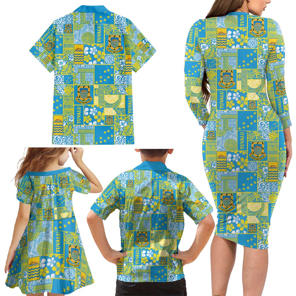 Tuvalu Manuia te Kilisimasi Family Matching Long Sleeve Bodycon Dress and Hawaiian Shirt Pacific Patchwork Xmas Vibes - Polynesian Pride