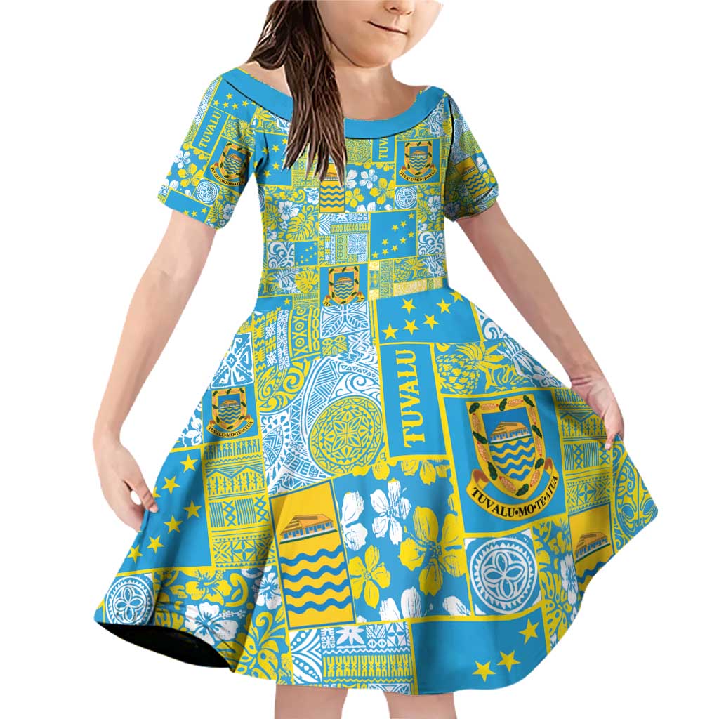 Tuvalu Manuia te Kilisimasi Family Matching Off Shoulder Short Dress and Hawaiian Shirt Pacific Patchwork Xmas Vibes - Polynesian Pride