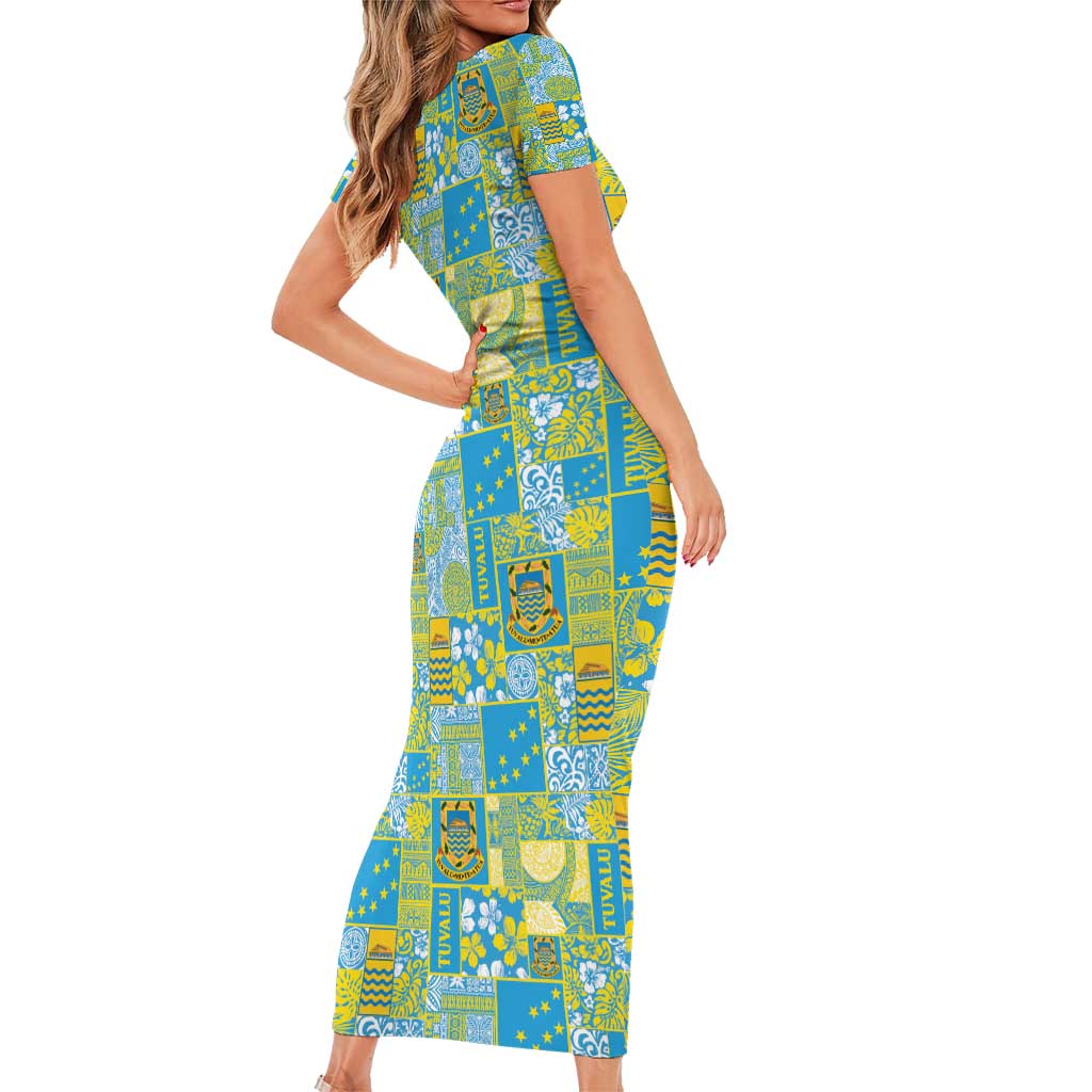 Tuvalu Manuia te Kilisimasi Family Matching Short Sleeve Bodycon Dress and Hawaiian Shirt Pacific Patchwork Xmas Vibes - Polynesian Pride