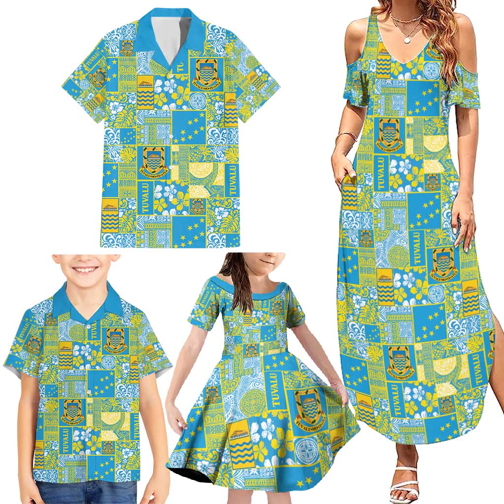 Tuvalu Manuia te Kilisimasi Family Matching Summer Maxi Dress and Hawaiian Shirt Pacific Patchwork Xmas Vibes - Polynesian Pride