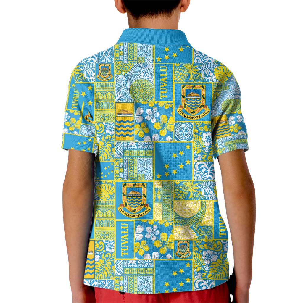 Tuvalu Manuia te Kilisimasi Kid Polo Shirt Pacific Patchwork Xmas Vibes - Polynesian Pride