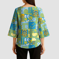 Tuvalu Manuia te Kilisimasi Kimono Sleeve Blouse Pacific Patchwork Xmas Vibes - Polynesian Pride