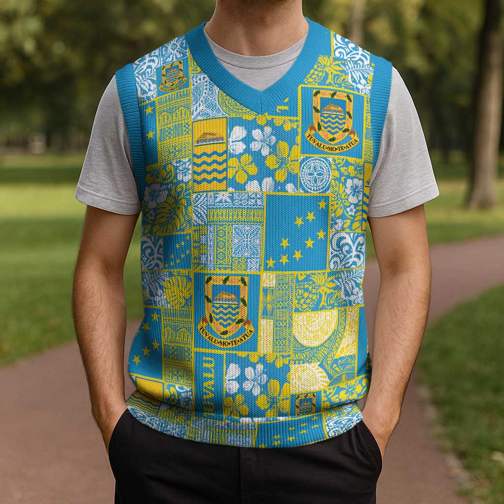 Tuvalu Manuia te Kilisimasi Christmas Knitted V-Neck Vest Pacific Patchwork Xmas Vibes - Polynesian Pride