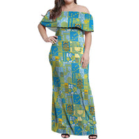 Tuvalu Manuia te Kilisimasi Off Shoulder Maxi Dress Pacific Patchwork Xmas Vibes - Polynesian Pride