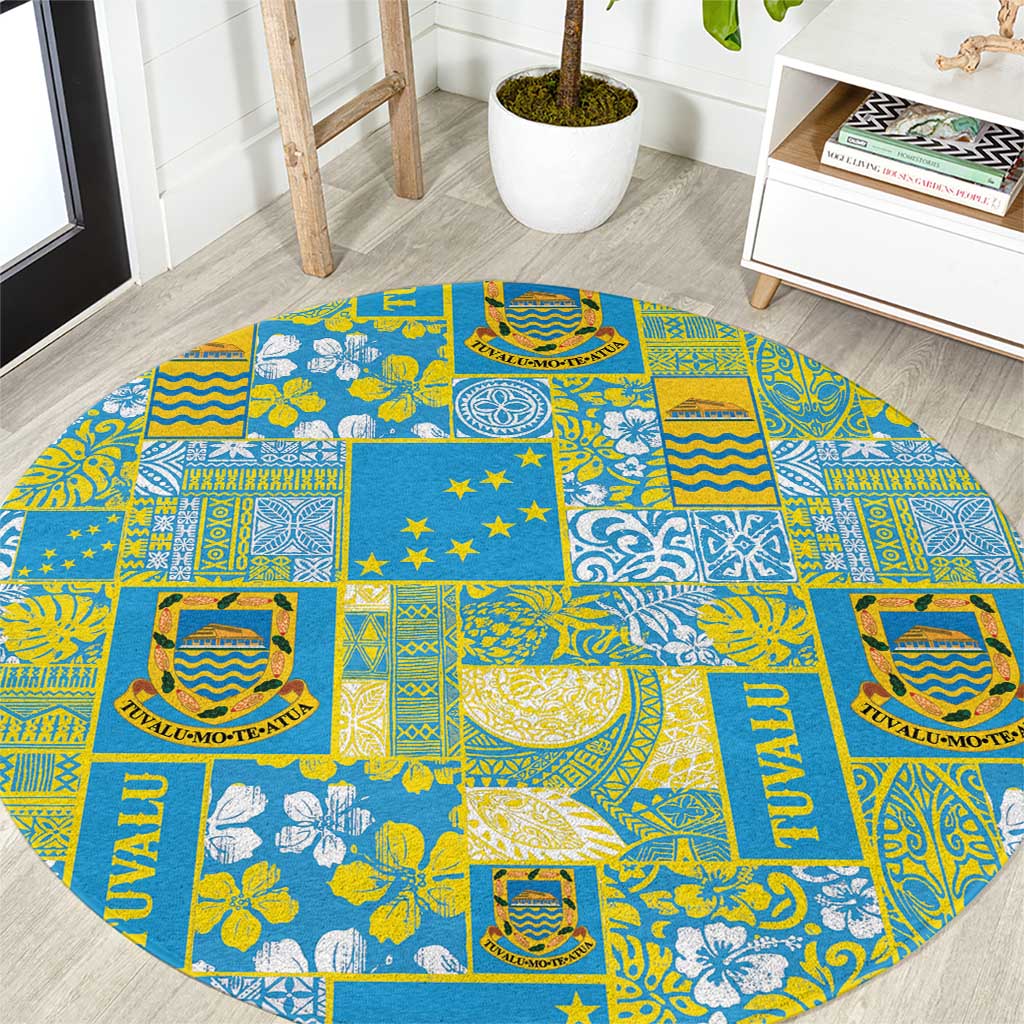Tuvalu Manuia te Kilisimasi Round Carpet Pacific Patchwork Xmas Vibes - Polynesian Pride