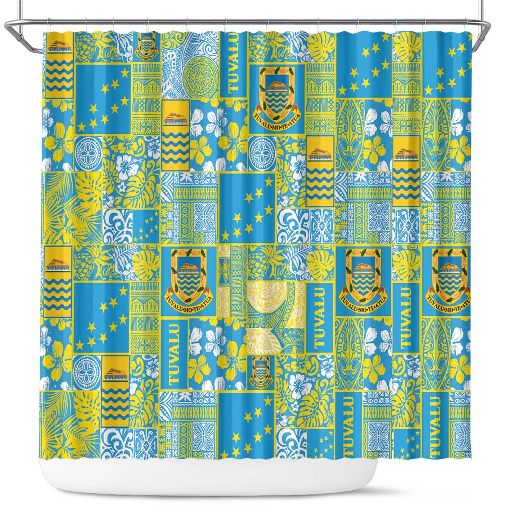 Tuvalu Manuia te Kilisimasi Shower Curtain Pacific Patchwork Xmas Vibes - Polynesian Pride
