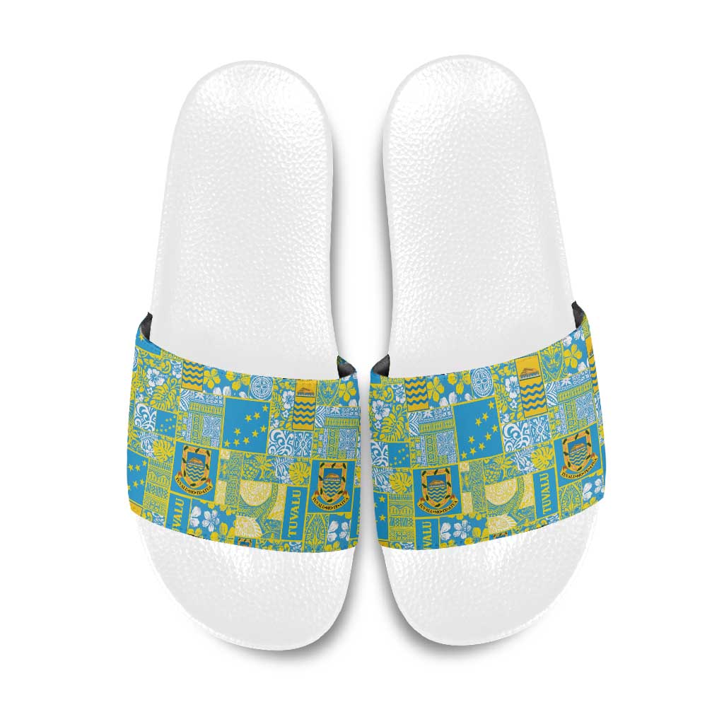Tuvalu Manuia te Kilisimasi Slide Sandals Pacific Patchwork Xmas Vibes - Polynesian Pride