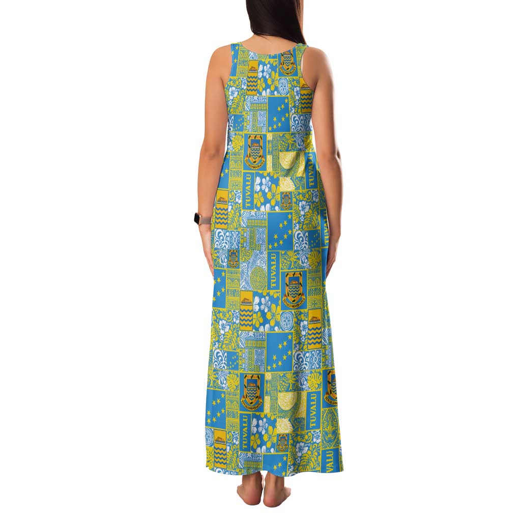 Tuvalu Manuia te Kilisimasi Tank Maxi Dress Pacific Patchwork Xmas Vibes - Polynesian Pride