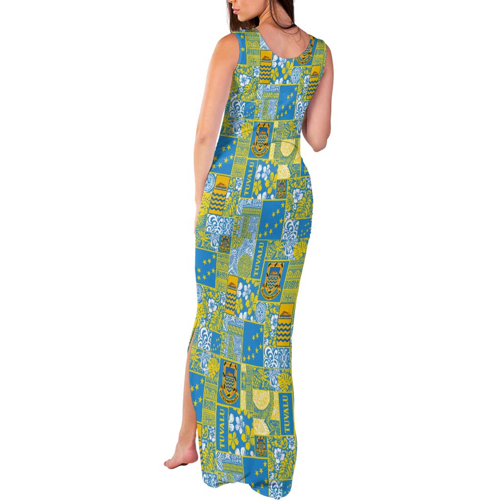 Tuvalu Manuia te Kilisimasi Tank Maxi Dress Pacific Patchwork Xmas Vibes - Polynesian Pride