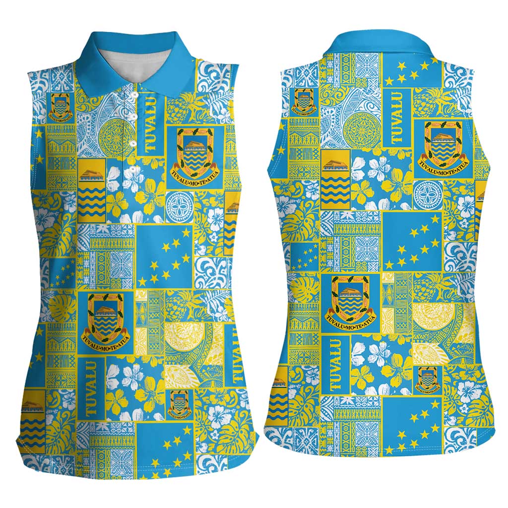 Tuvalu Manuia te Kilisimasi Women Sleeveless Polo Shirt Pacific Patchwork Xmas Vibes - Polynesian Pride