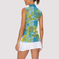 Tuvalu Manuia te Kilisimasi Women Sleeveless Polo Shirt Pacific Patchwork Xmas Vibes - Polynesian Pride
