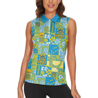 Tuvalu Manuia te Kilisimasi Women Sleeveless Polo Shirt Pacific Patchwork Xmas Vibes - Polynesian Pride