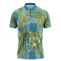 Tuvalu Manuia te Kilisimasi Zipper Polo Shirt Pacific Patchwork Xmas Vibes - Polynesian Pride