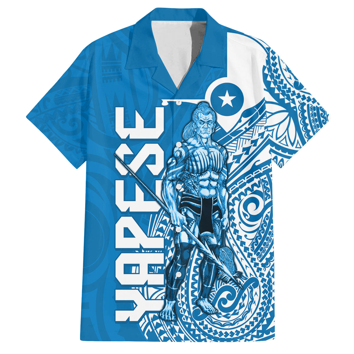 Yap Day 1 March Family Matching Off Shoulder Long Sleeve Dress and Hawaiian Shirt Micronesia Yapese Warrior LT9 Dad's Shirt - Short Sleeve Blue - Polynesian Pride