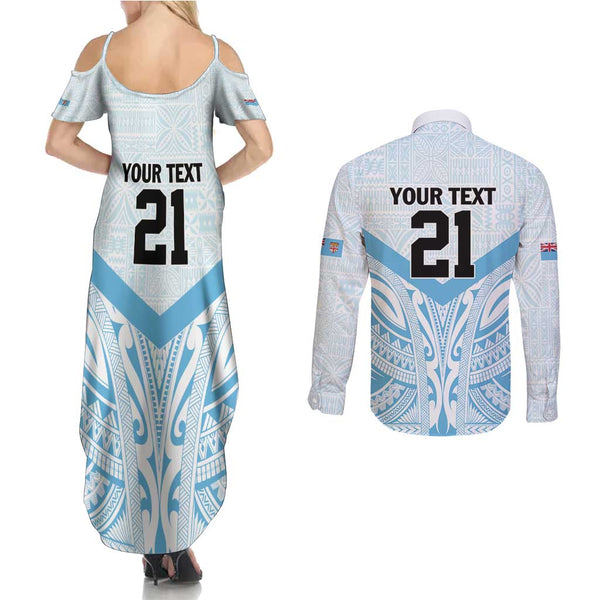 Polynesian Couples Matching Summer Maxi Dress and Long Sleeve Button Shirts Dog Lover With Samoyed - Sunset At The Beach Brown Ver LT7 main image 0