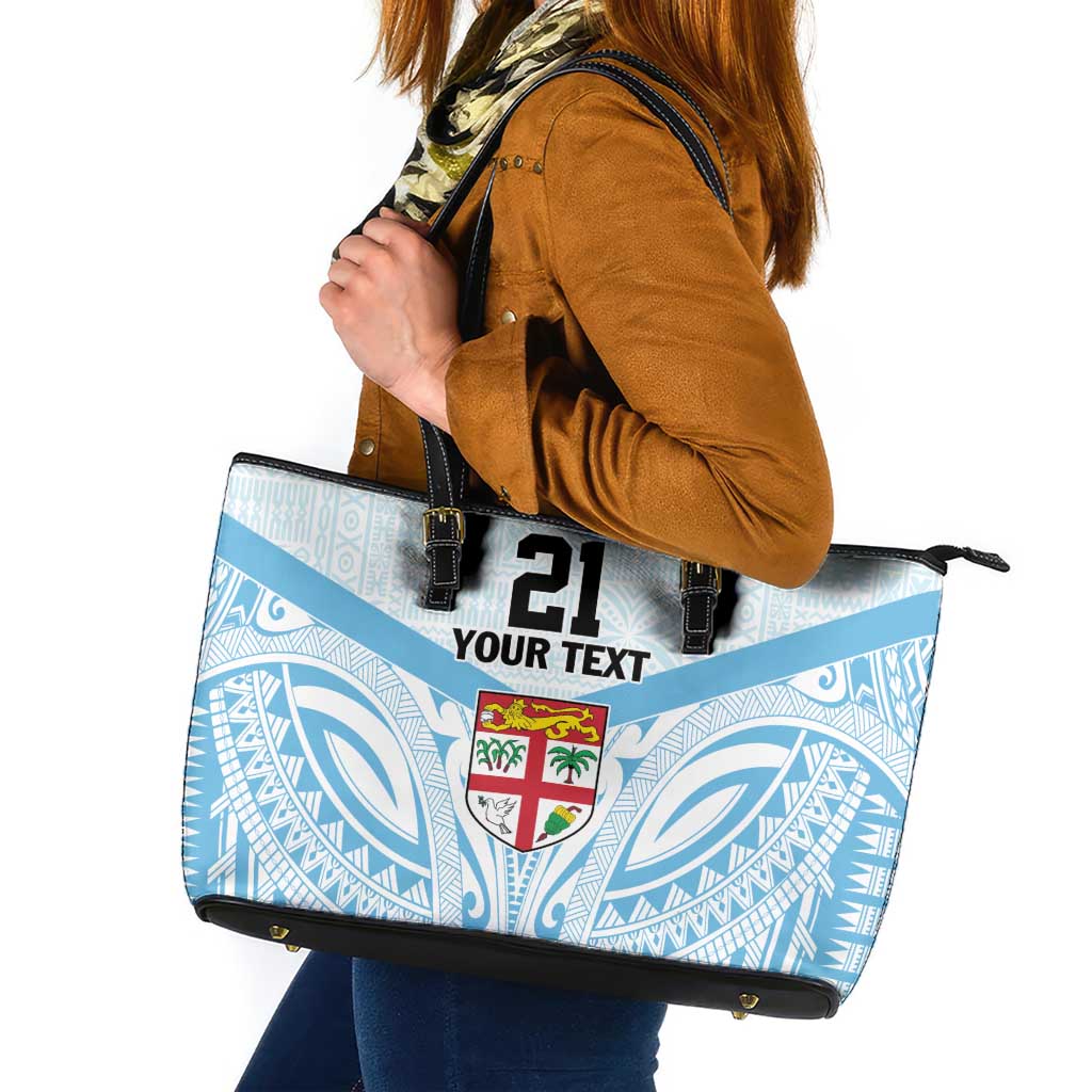 Fiji Football Custom Leather Tote Bag Bula Boys Go Champions LT9 Blue - Polynesian Pride