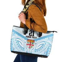 Fiji Football Custom Leather Tote Bag Bula Boys Go Champions LT9 Blue - Polynesian Pride