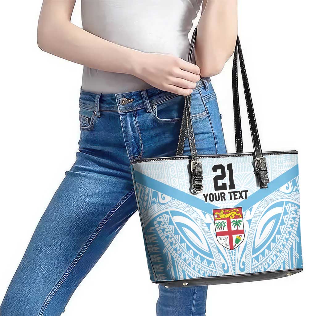 Fiji Football Custom Leather Tote Bag Bula Boys Go Champions LT9 - Polynesian Pride