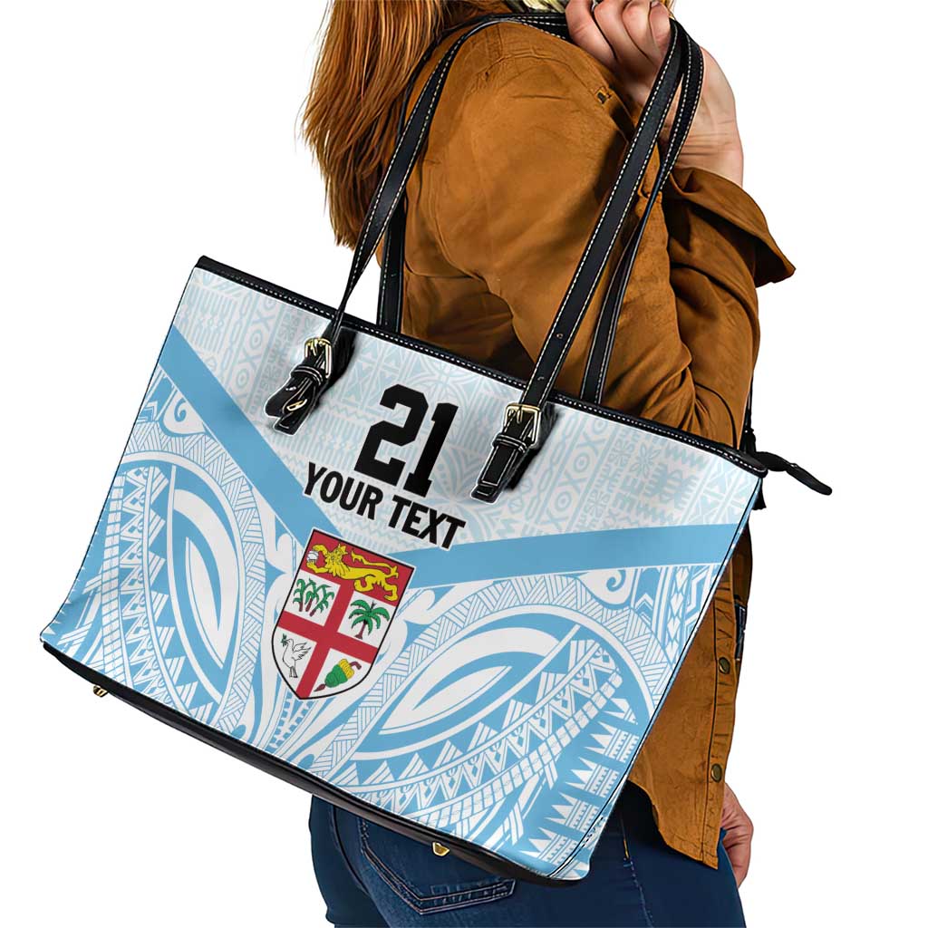 Fiji Football Custom Leather Tote Bag Bula Boys Go Champions LT9 - Polynesian Pride