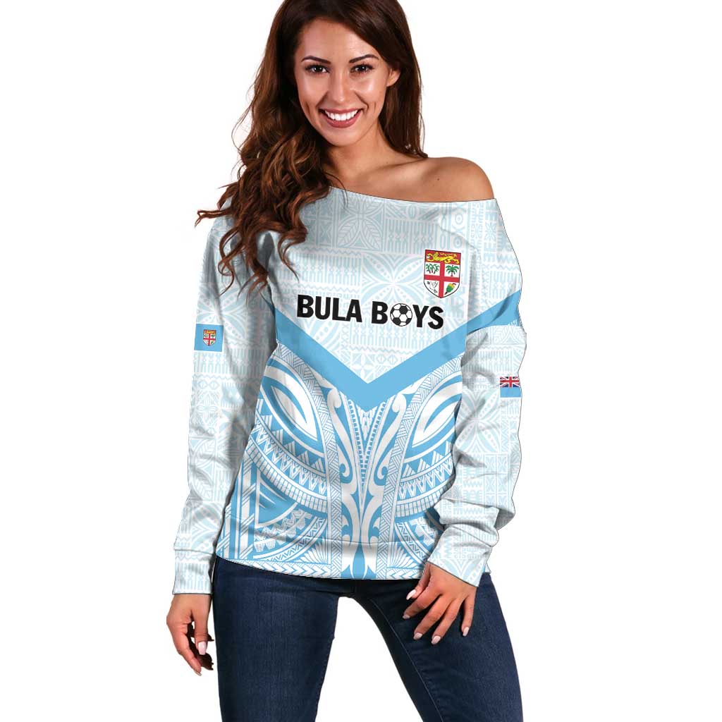 Fiji Football Custom Off Shoulder Sweater Bula Boys Go Champions LT9 Women Blue - Polynesian Pride