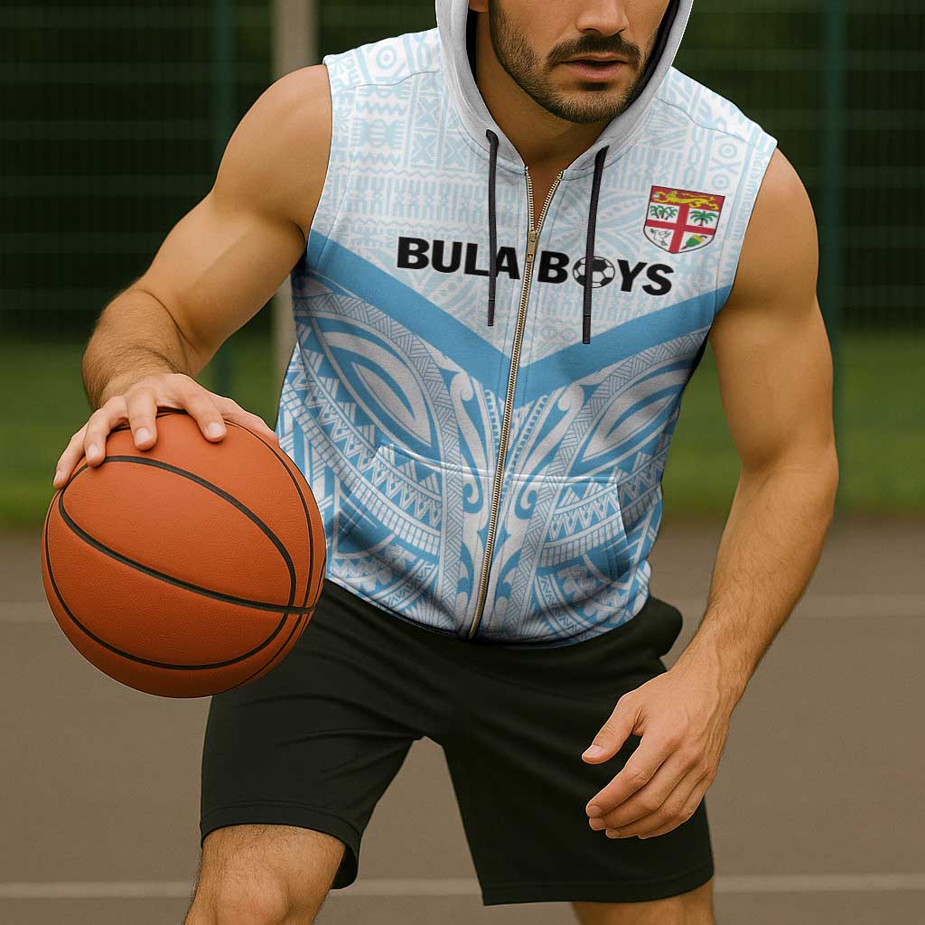 Fiji Football Custom Sleeveless Zip Hoodie Bula Boys Go Champions - Polynesian Pride