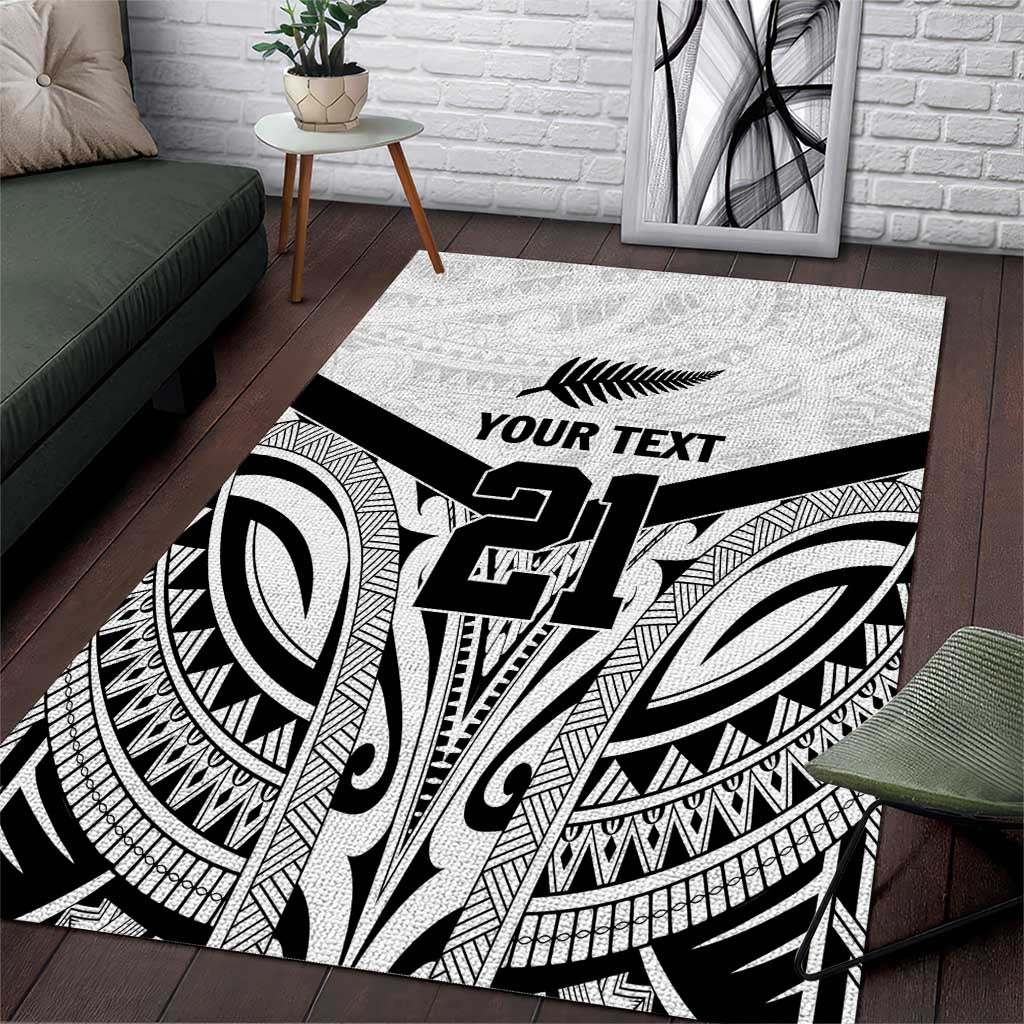 New Zealand Football Custom Area Rug All White Fern Go Champions