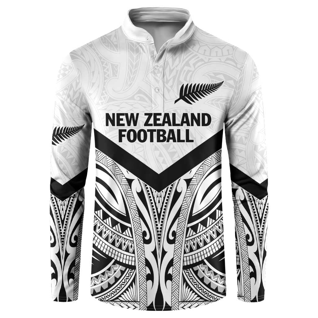 New Zealand Football Custom Button Sweatshirt All White Fern Go Champions LT9 White - Polynesian Pride