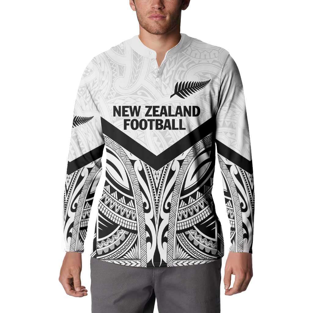 New Zealand Football Custom Button Sweatshirt All White Fern Go Champions LT9 - Polynesian Pride