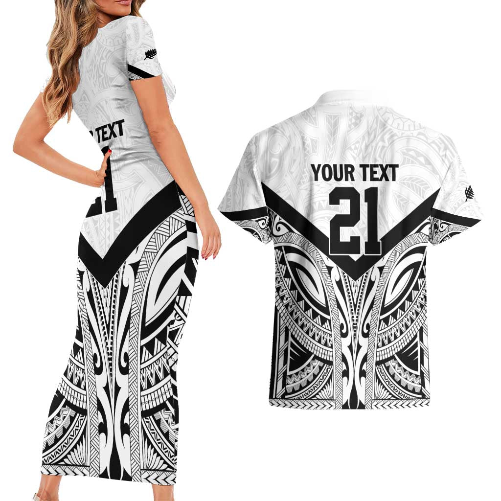 New Zealand Football Custom Couples Matching Short Sleeve Bodycon Dress and Hawaiian Shirt All White Fern Go Champions