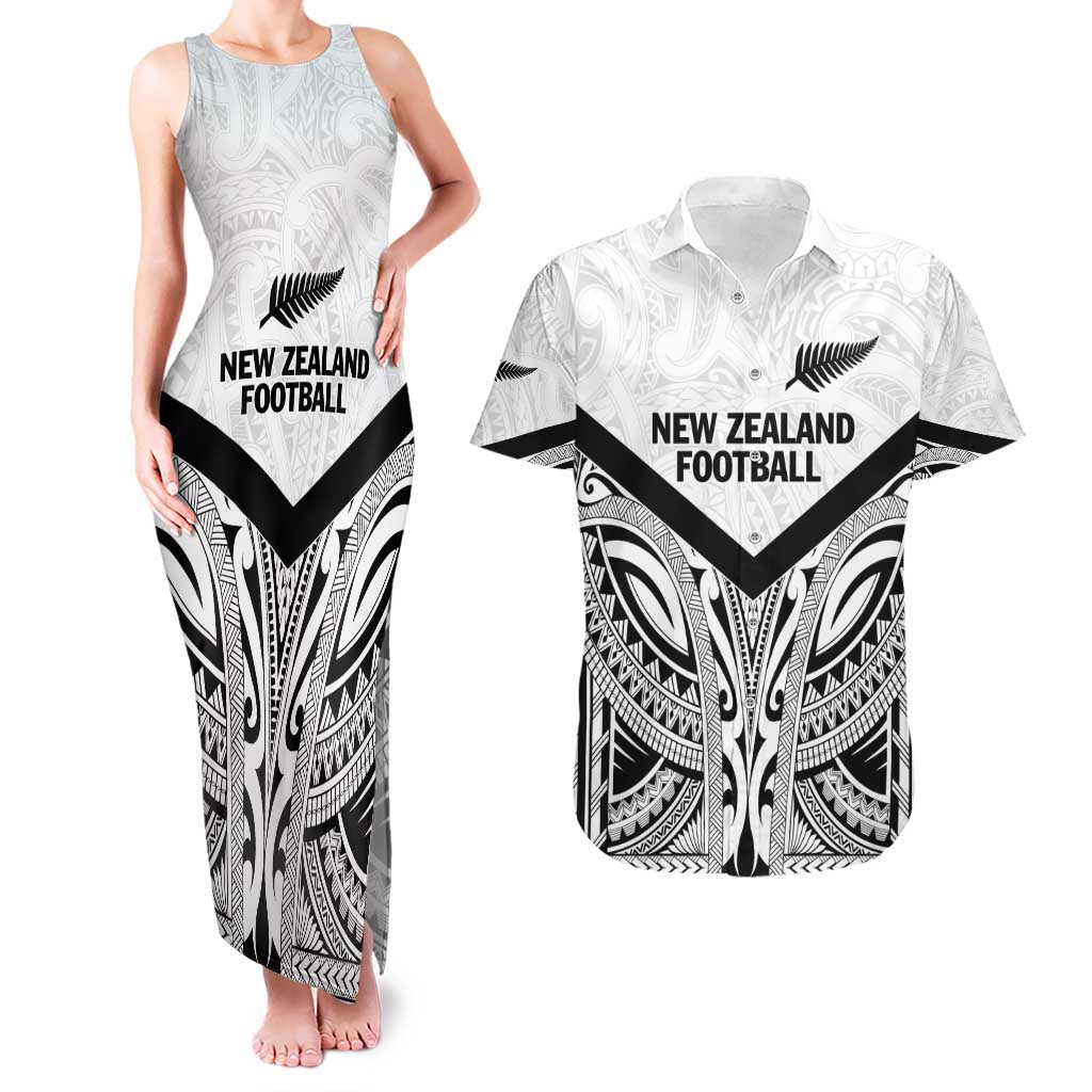 New Zealand Football Custom Couples Matching Tank Maxi Dress and Hawaiian Shirt All White Fern Go Champions