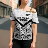 New Zealand Football Custom Cross Shoulder Shirt All White Fern Go Champions - Polynesian Pride